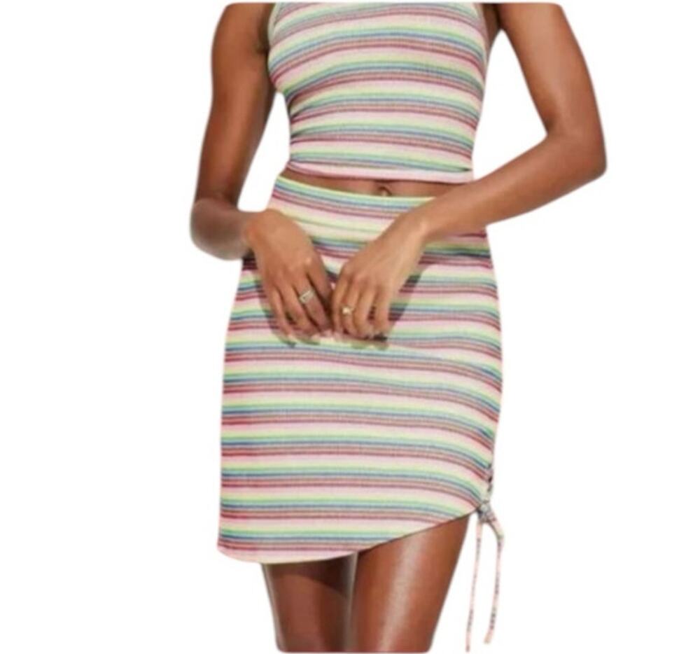 New Target Pride Asymmetrical Rainbow Striped Pull On Mini Skirt Size Large